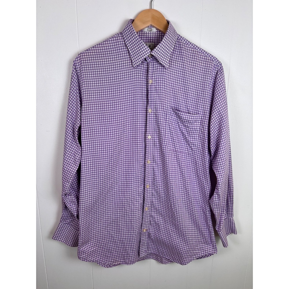 Peter Millar Mens Medium Purple Gingham Checkered‎ Button Down Long Sleeve Shirt